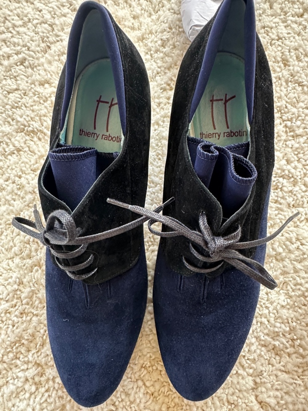 Thierry Rabotin Navy and Black Suede Derby Lace-Ups